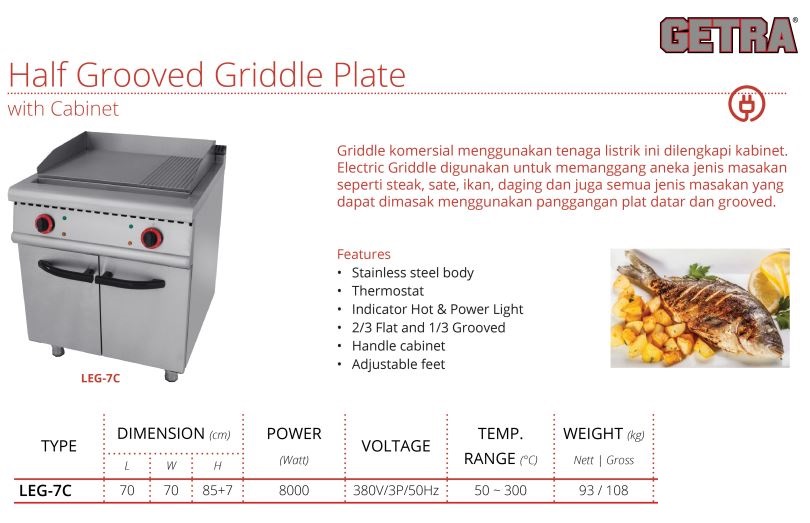 Half Grooved Griddle Plate GETRA LEG-7C